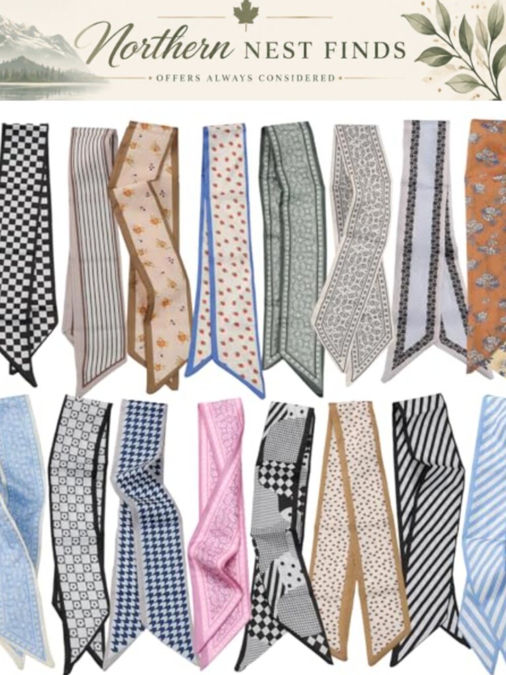 16PC Satin Skinny Purse Scarf Set Women Hair Neck Bag Accessories